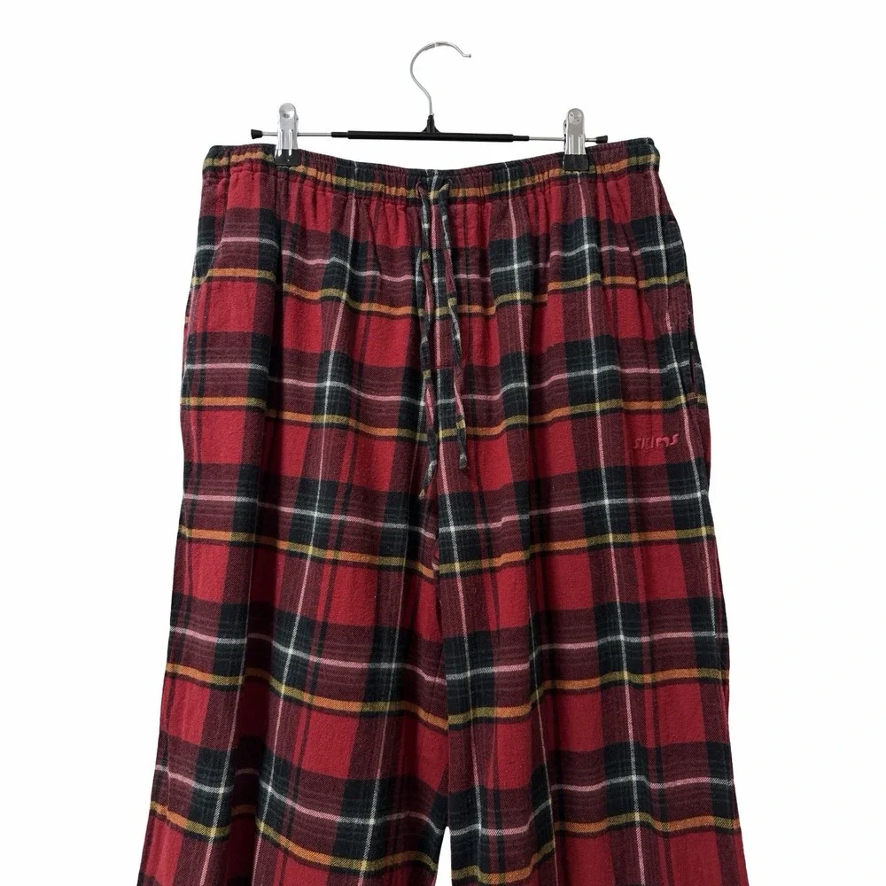 Skims Womens Plaid Flannel Sleep Pajamas Set Size L Red Cozy Comfy Loungewear